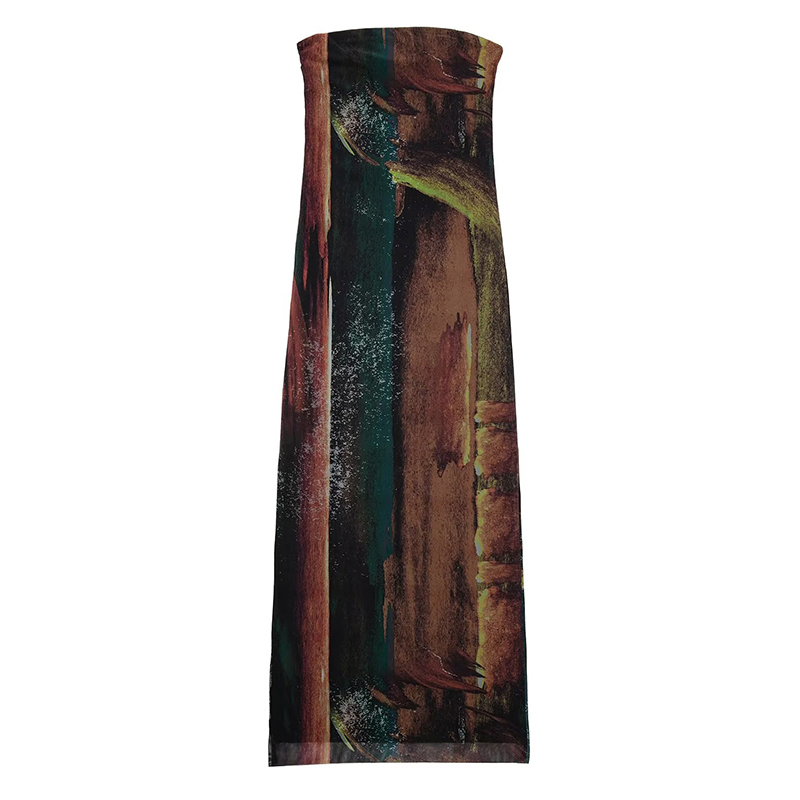SS2397 Recycled Mesh Full Placement Printed Tube Long Dress