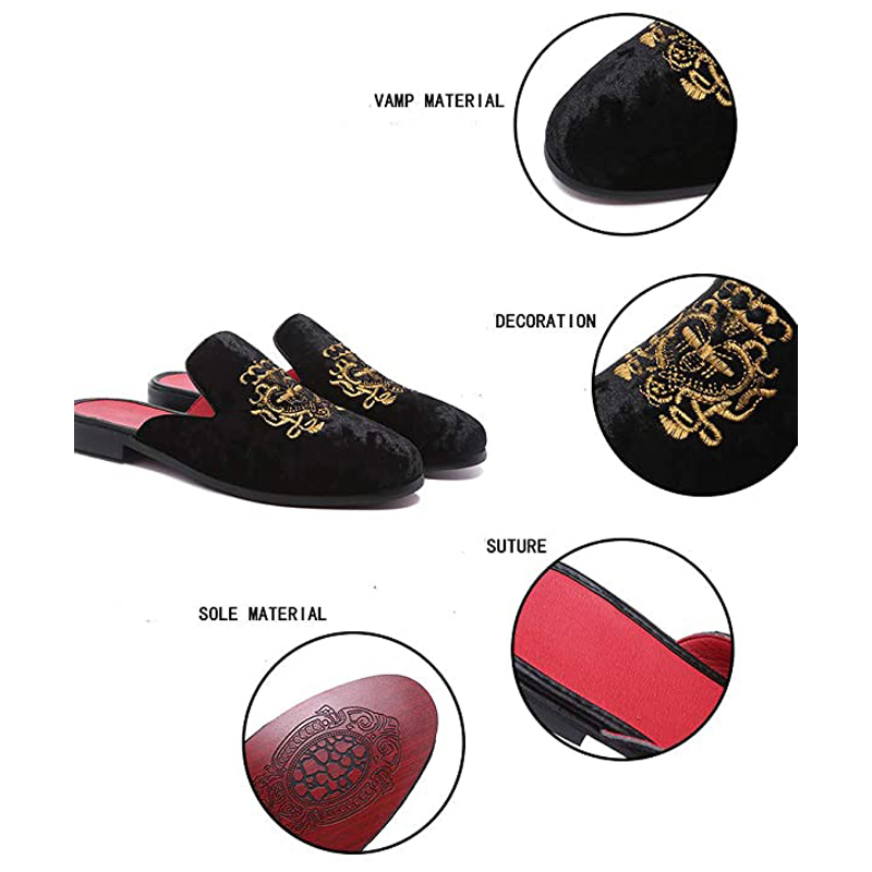 Casual Embroidery Pattern Men Low Top Slipper Flat Driving Shoes