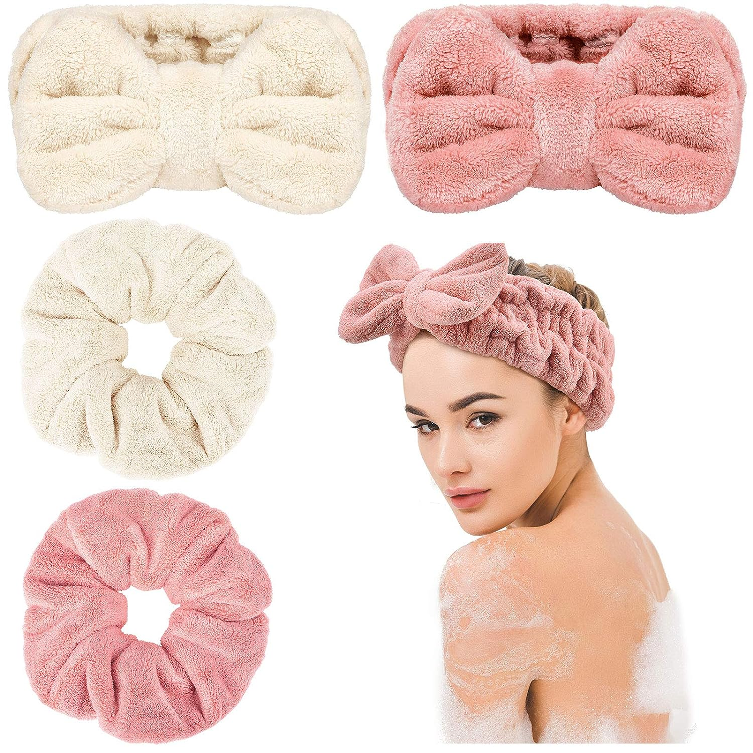 Microfiber Towel Hair Scrunchies  and  Microfiber Bowtie Headbands Soft Makeup Headband