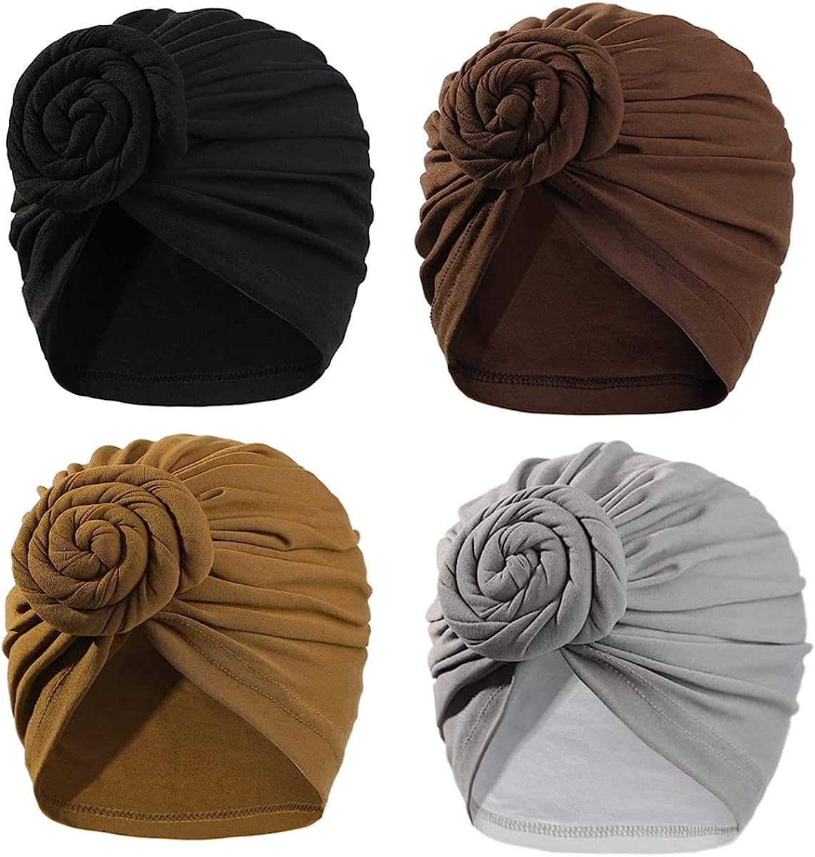 Stretch Turban Hats for Women African Knot Headwraps Soft Pre Tied Bonnet 