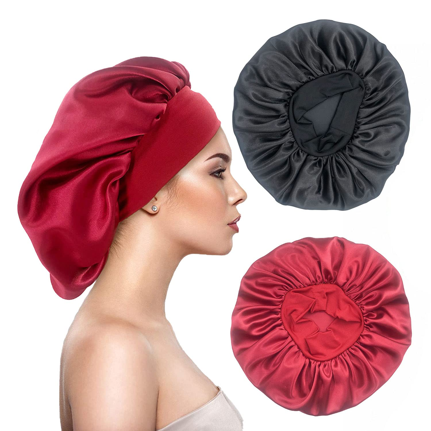 Satin Silk Hair Bonnet for Sleeping Elastic Wide Band Bonnets for Black Women Braids