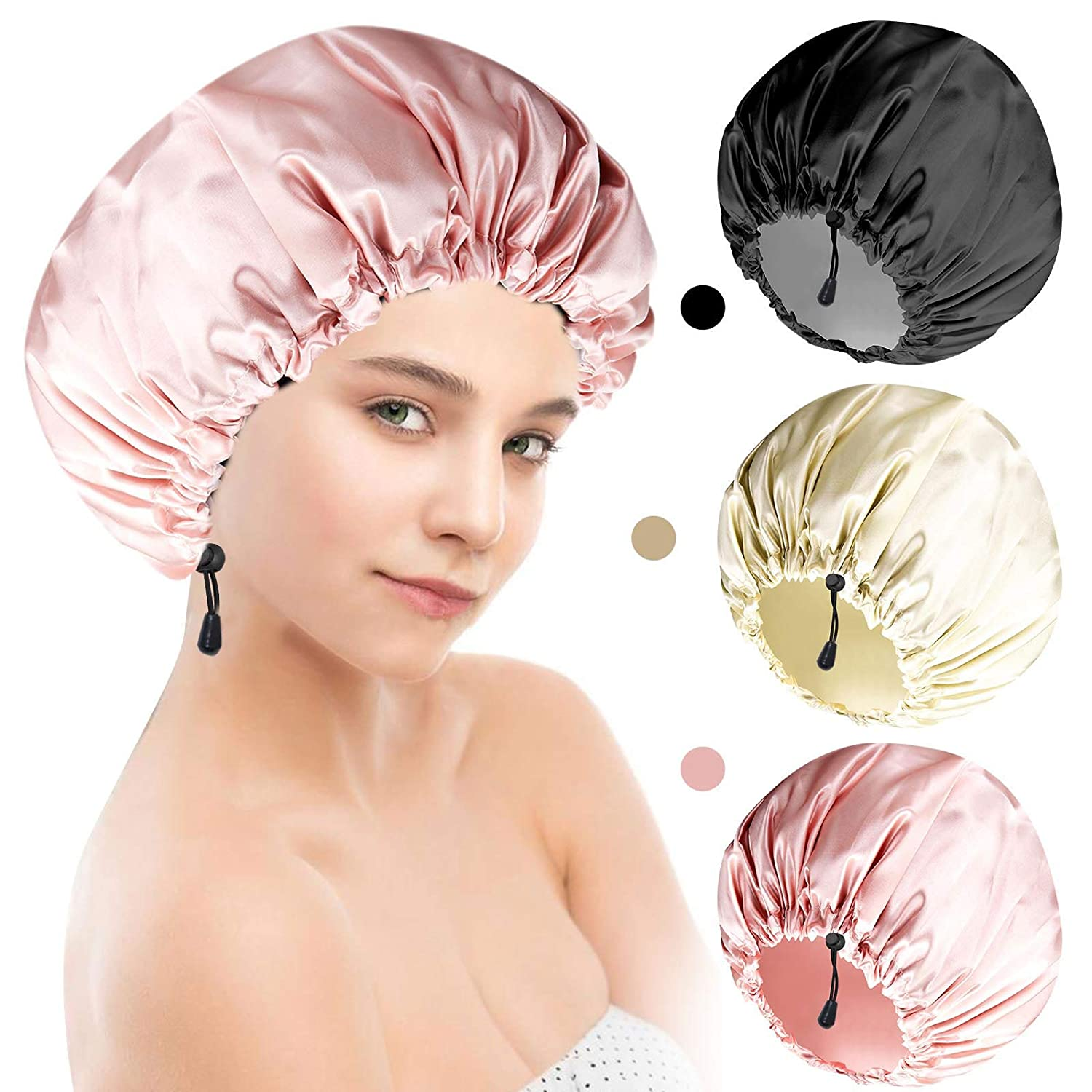 Women Shower Caps  Waterproof Hair Bonnet Set For Kids  Adjustable
