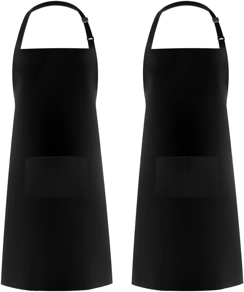 Adjustable Bib Apron Waterdrop Resistant with 2 Pockets Cooking Kitchen Aprons