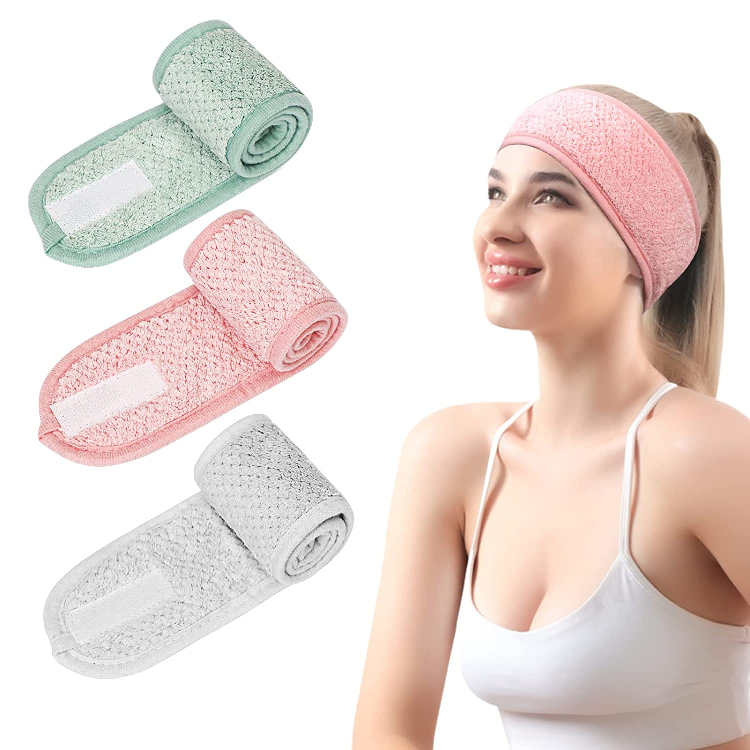  Spa Facial Headband Makeup Hair Wrap Adjustable Coral Fleece Hair Band 