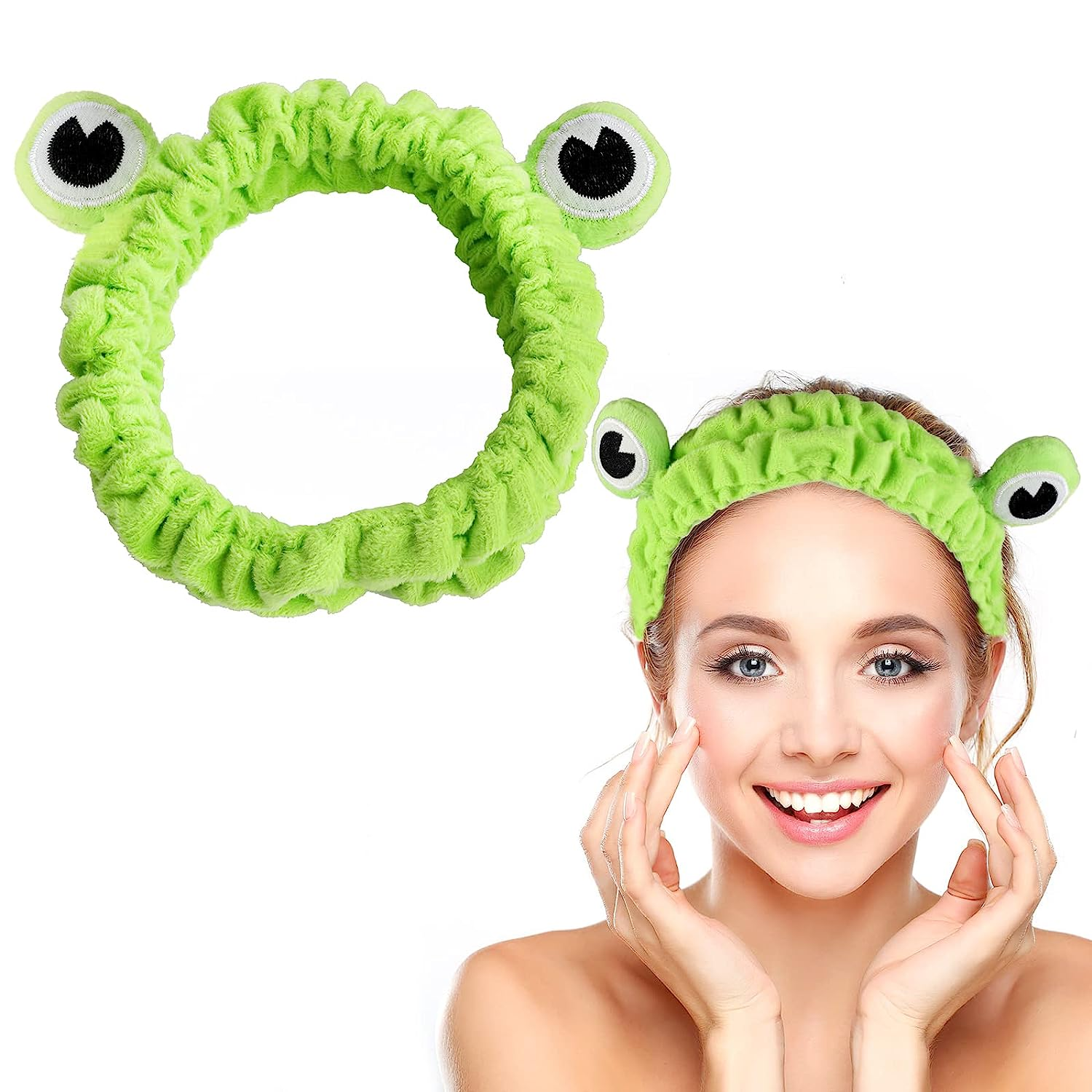 Frog Headband Spa Head band Green Frog Eye Elastic hairband
