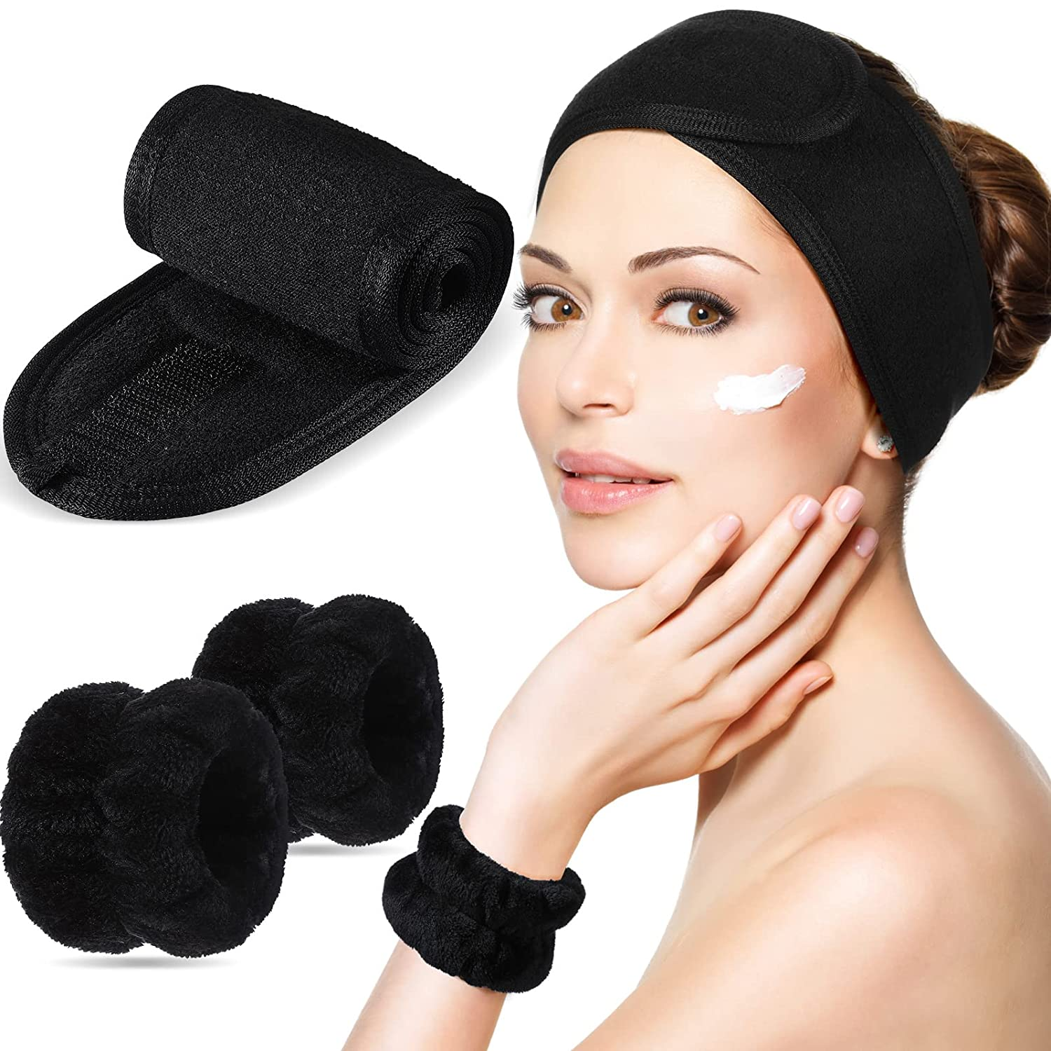 Spa Headband and Wristband  Adjustable Face Wash Hairband  for Girls