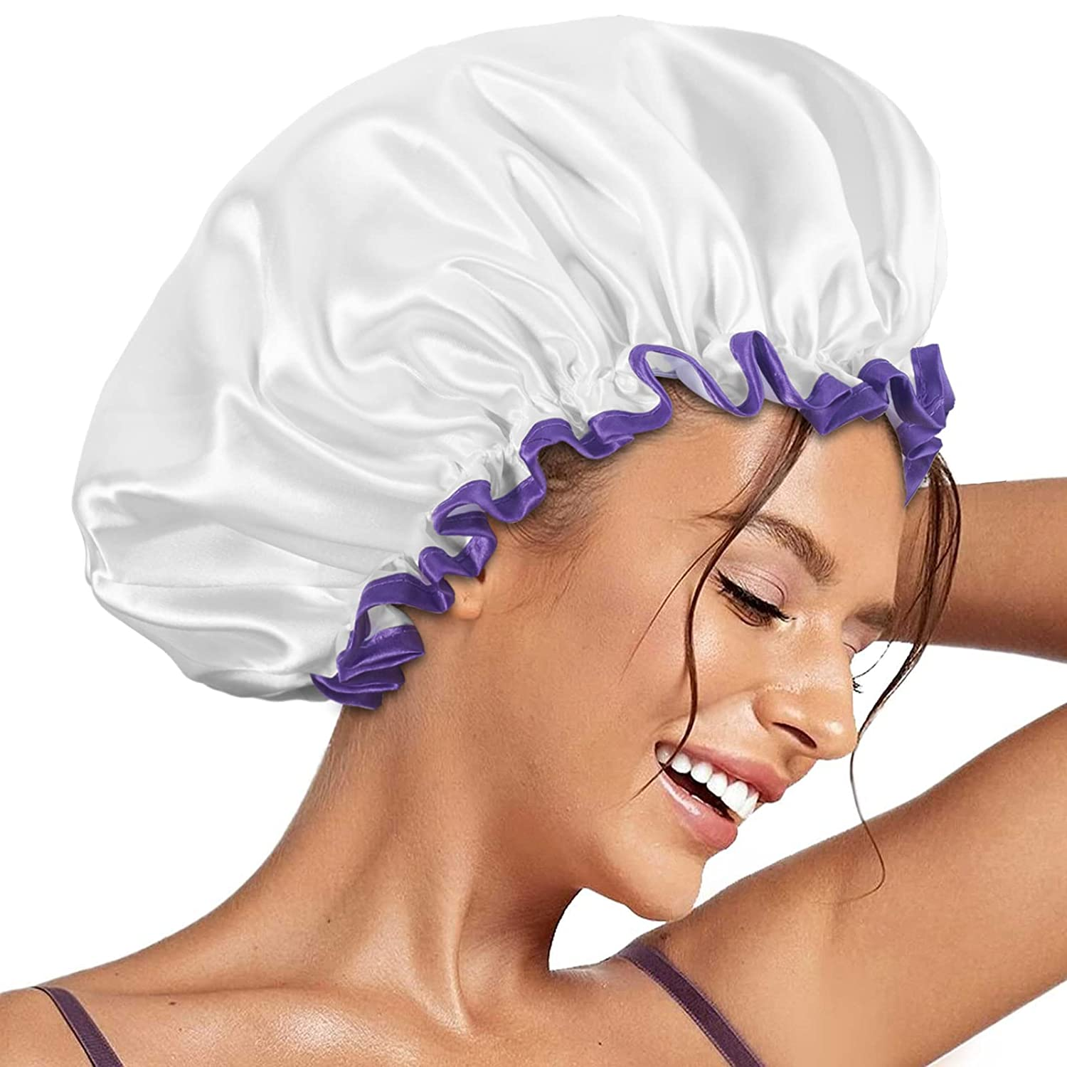 Shower Caps Reusable Shower Cap for Women Double Layer Waterproof Hair Cap