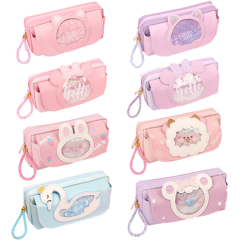 Cute Capacity Large Canvas Quicksand Stationery Bag Pencil Case