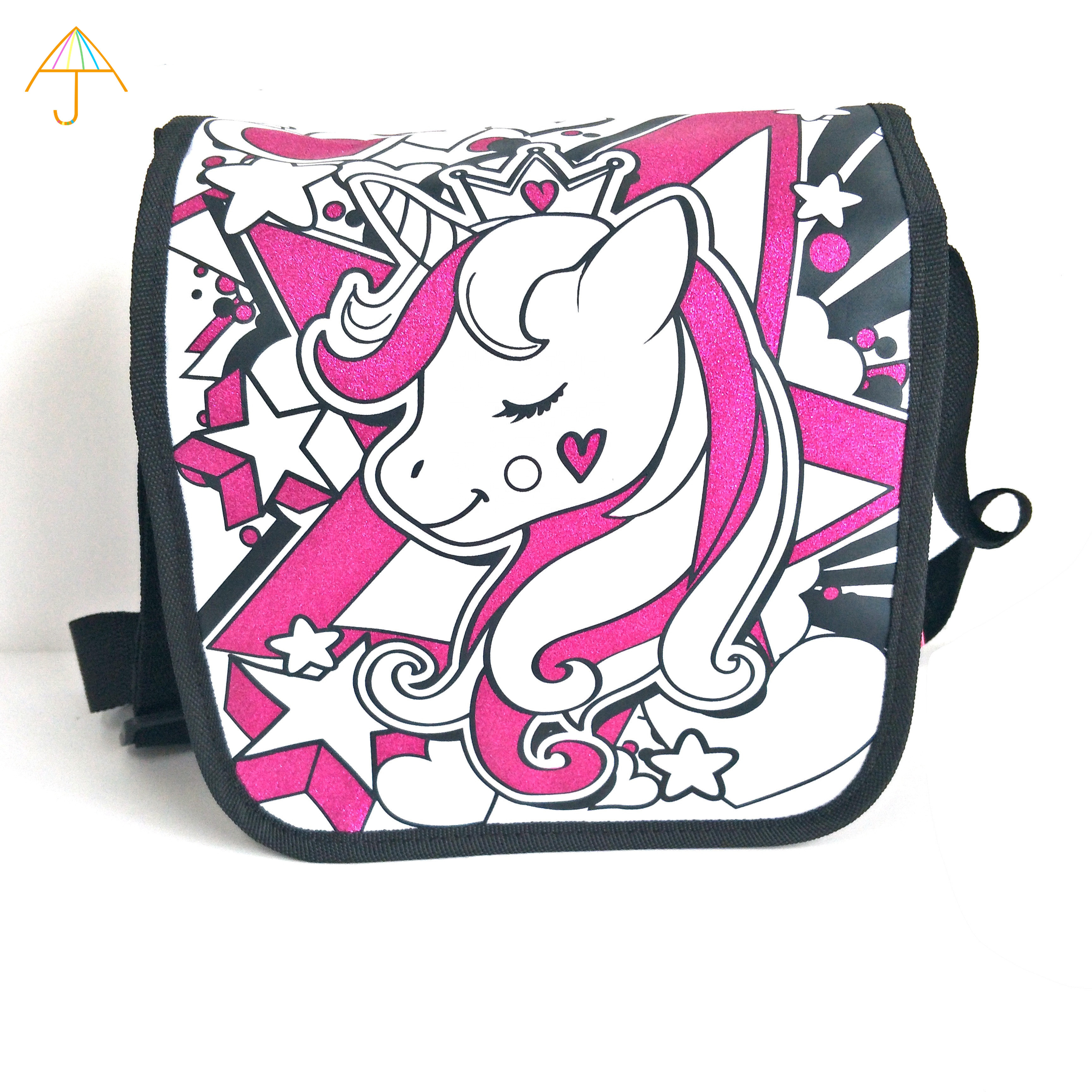 Factory Custom Kids DIY Drawing Bag Unicorn Glitter Messenger Bag Handbags