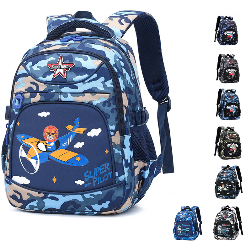 Children's Camouflage Backpack Tank Airplane Pattern Boys Backpack XY6749