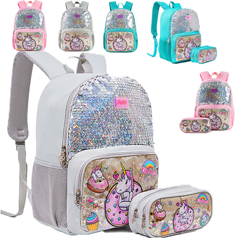 Cartoon Colorful Sequin Unicorn Schoolbag With Pencil Case XY5704
