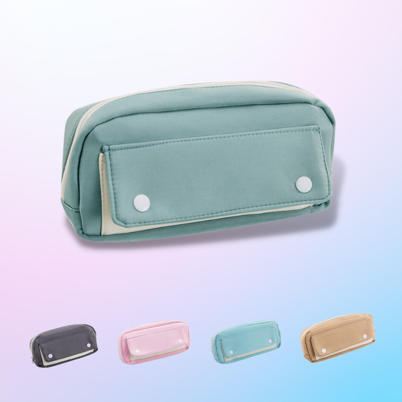 Flip Button Stationery Bag Large Capacity Pencil Box with Zipper Student 