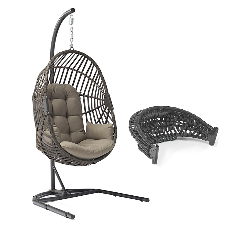 AJ Factory Wholesale Outdoor Garden Patio Rattan Egg Chair Fold Pe Rattan Egg Chair Swing For Living Room