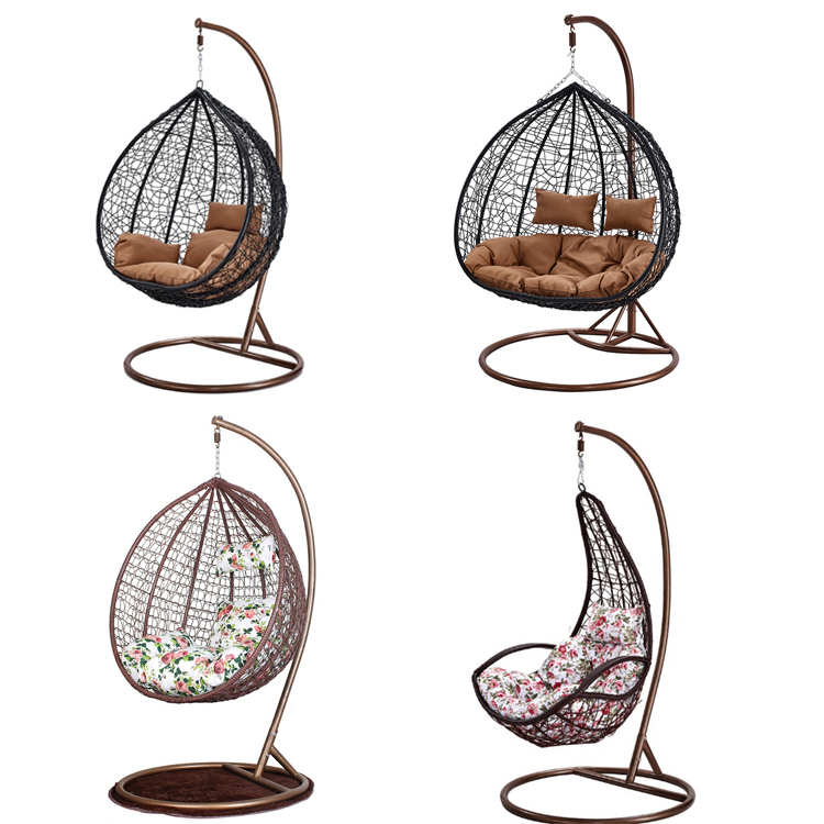 AJ Factory Wholesale Outdoor Indoor Garden Patio Hanging Chair PE Rattan Egg Chair Swing with Stand