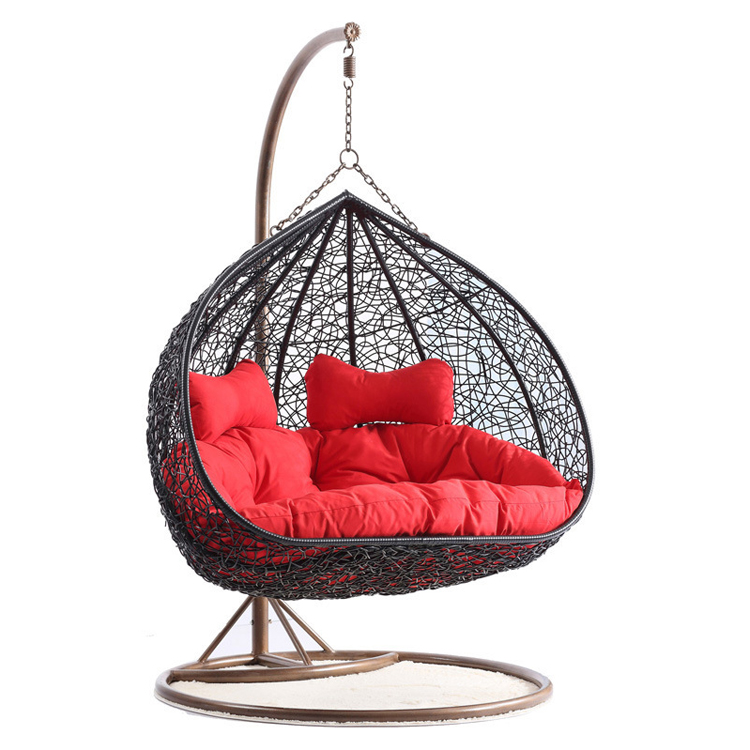 Factory Wholesale Outdoor Indoor Patio Metal Wicker Rattan Adult 2 Seat Double Swing Hanging Chair with Stand