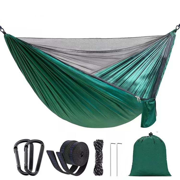 Factory Wholesale Lightweight Portable Folding Nylon Parachute Camping Hammocks with Mosquito Net