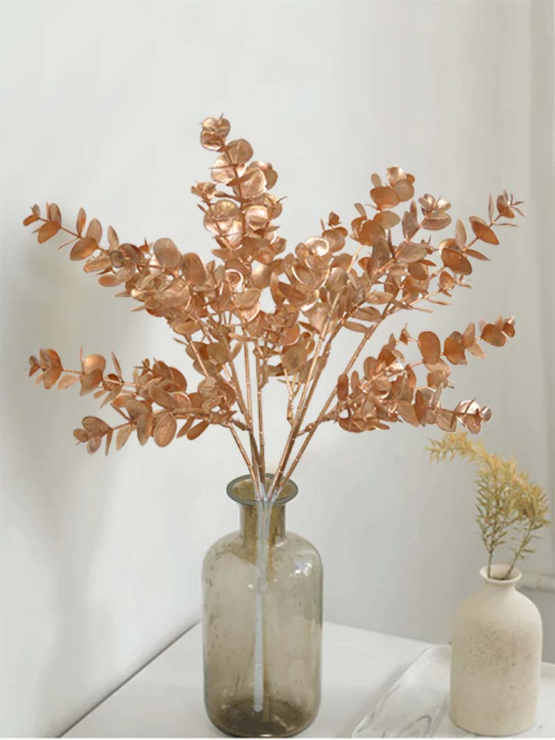 Artificial Eucalyptus Stems Faux Eucalyptus Spray Eucalyptus Branches Stems Fake Leaf Stem Fall Decor Plants for Party Wedding Flower Arrangement Home Farmhouse DIY Decor-golden SA3017014