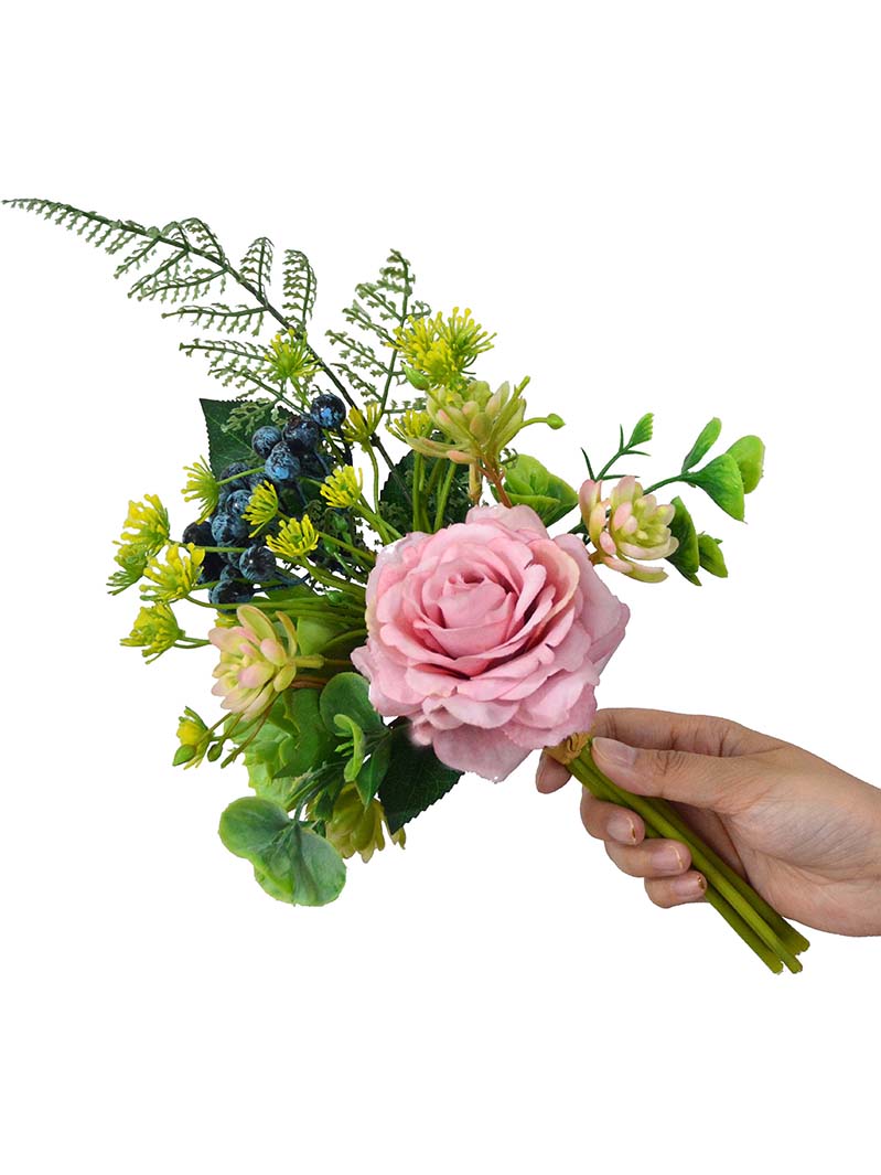 Bouquet artificial rose succulents and plastic eucalyptus for Home party and wedding decoration