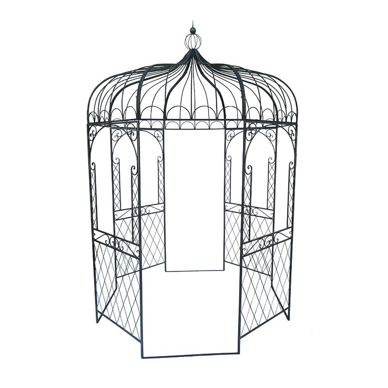 Silvery Black Iron Gazebo with Ball Spire for Outdoor Living or Wedding Decoration