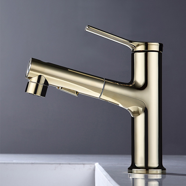 Wasserhahn 3 mode injec pull out rotatable small gold bathroom faucet