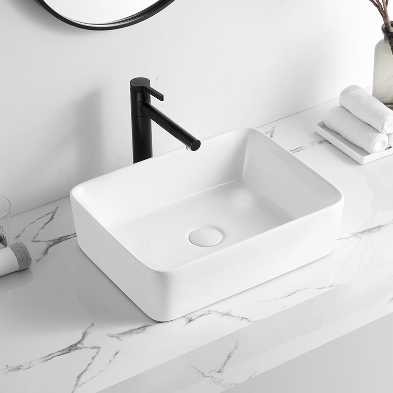 Rectangular Countertop Beyaz Basin Modern Bathroom White Ceramic Wash Basin Sink