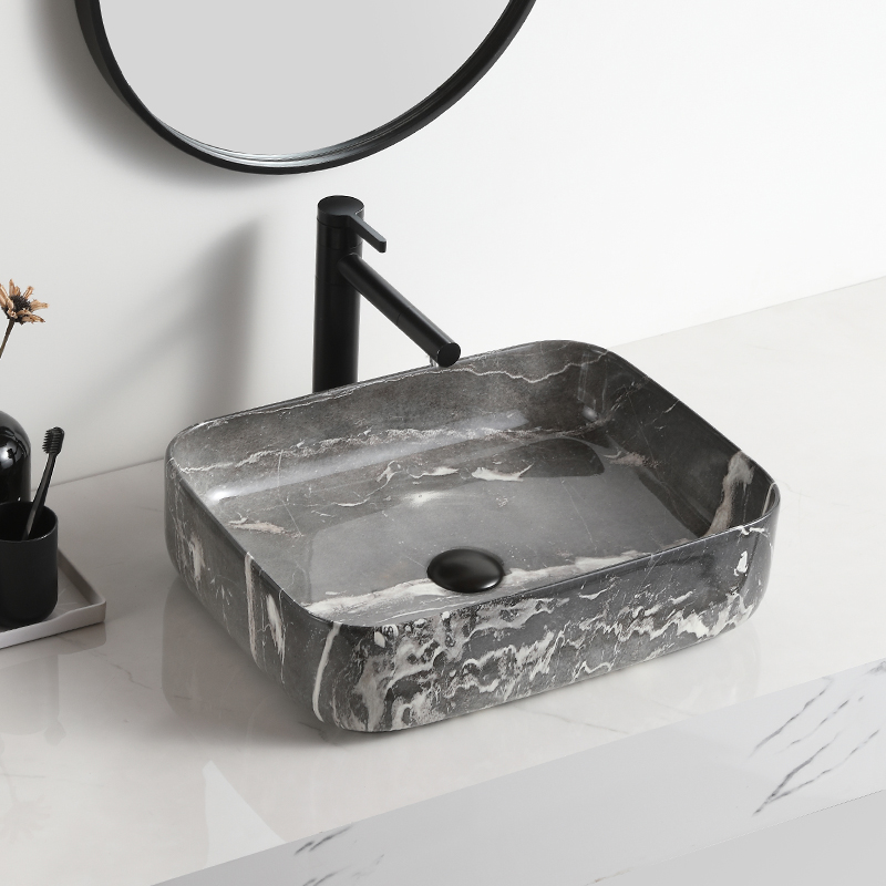 Black bathroom sanitary ware sink bowl square marble ceramic hand wash wasbak badkamer art pedestal basin
