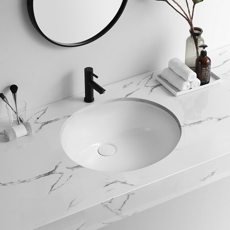 Recessed Undermount Bathroom Ceramic Oval Wash Basin Sink