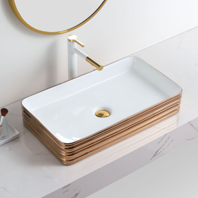 Gold Rose Sink Bathroom Art Electroplated Table Top Ceramic Golden Wash Basin Pias De Banheiro Douradas