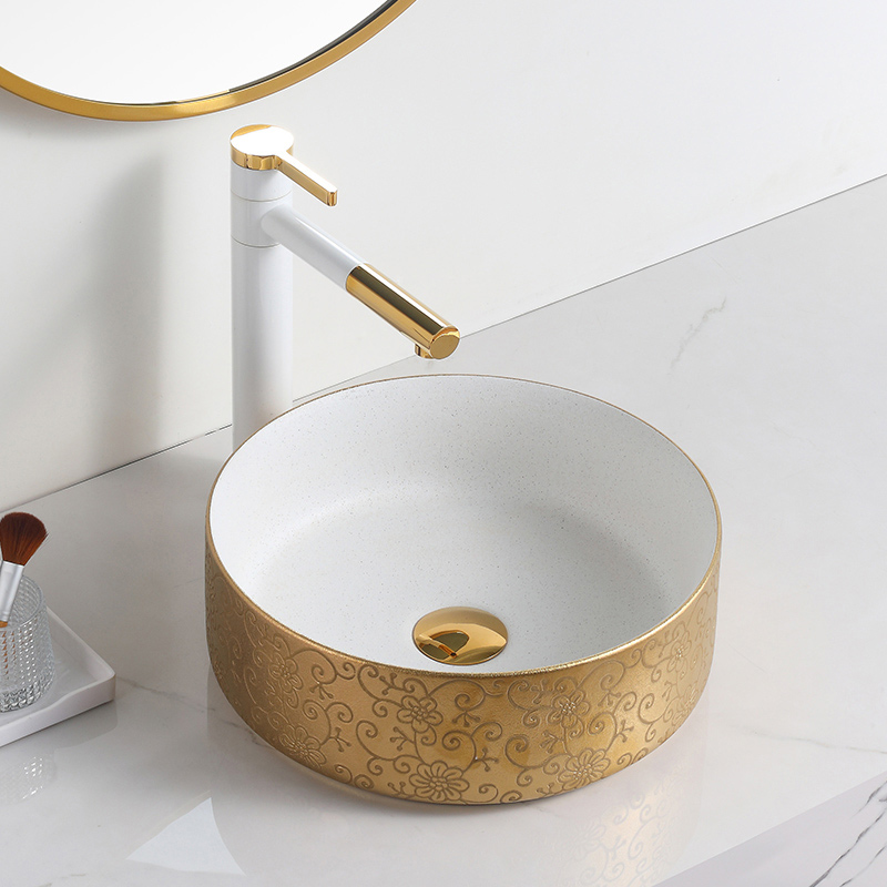 Designer Gold Ceramic Round Decorativ Bathroom Basin Sink