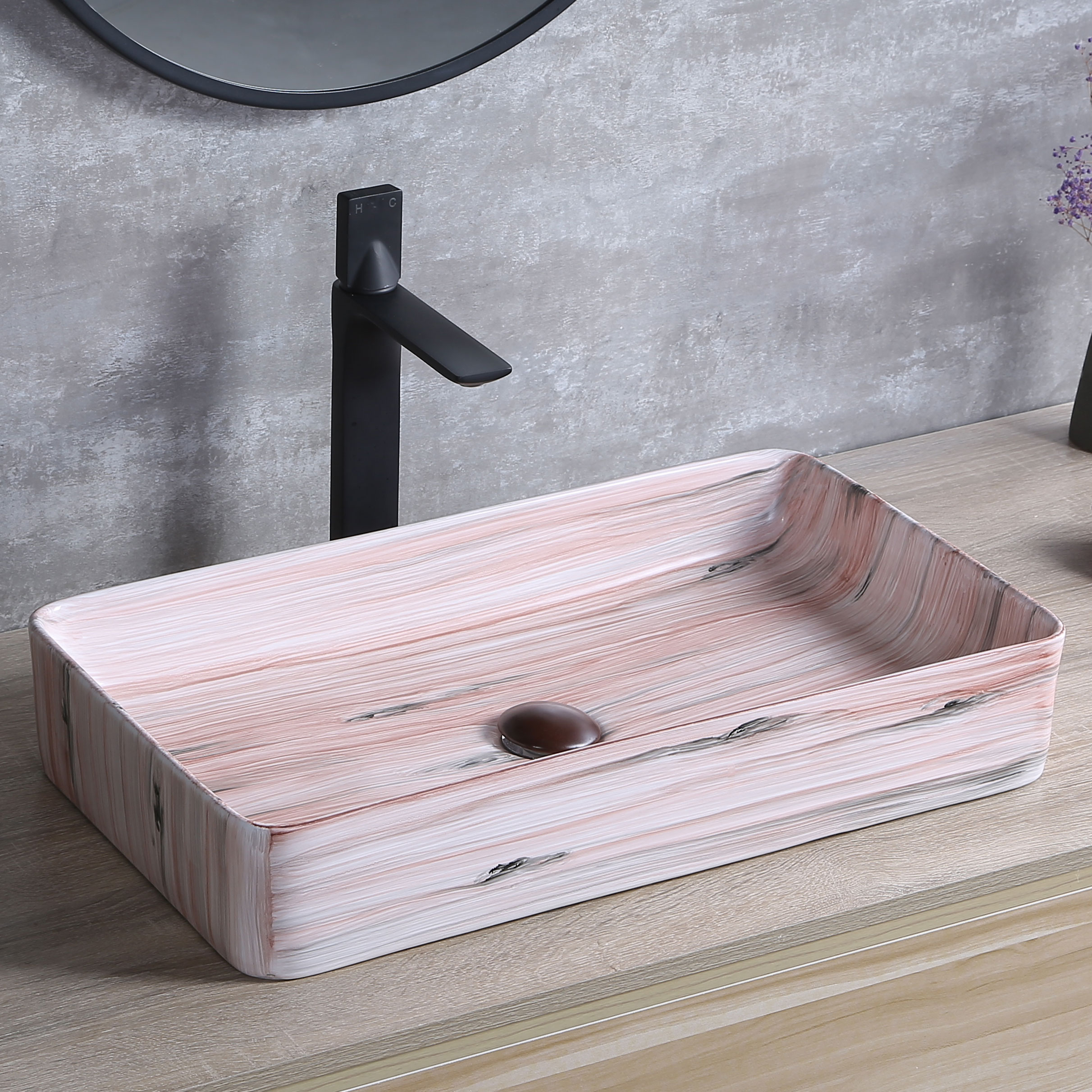Unique Wood Ceramic Countertop Basin Customized Colorful Polymarble Sink