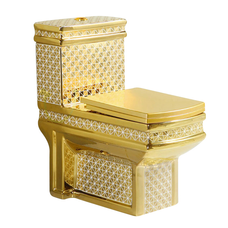 High Quality Square Shape Golden Toilet Luxury Bathroom Sanitary Ware Ceramic Plating Gold Wc Toilet