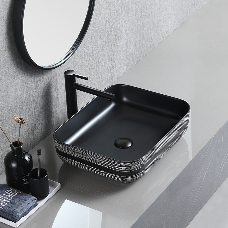 Stylish Lavabo De Couleur Ceramic Decorative Sinks Black Wash Basin Table Top Art Deco Marble Sink