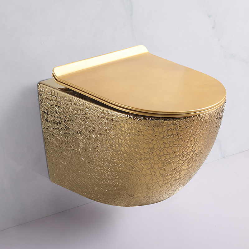 Gold Wall Hung Wc Bathroom Commode Floating Ceramic Closestool Toilet