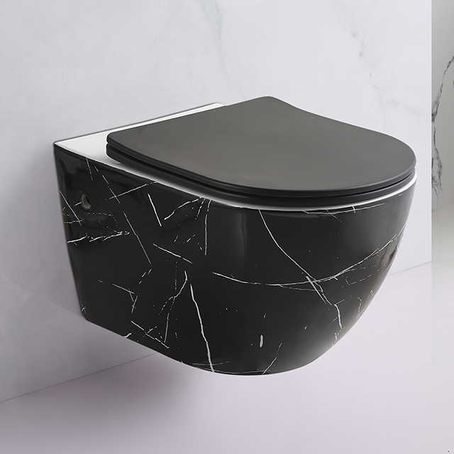 Rimless Marble Color Toilet Bowl Matt Black Wall Hung Toilet Set With Hidden Water Tank Inodoro Suspendido