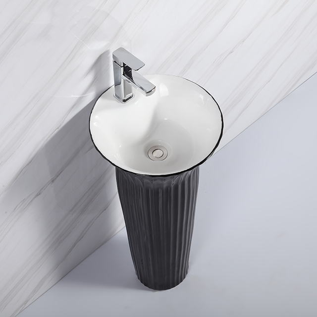 High Temperature Bathroom Pedestal Sinks Sanitary Ware One Piece Ceramic Wash Basin