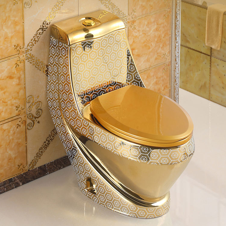 Ceramic One-Piece Plating Gold Color bathroom toilet and Pedestal sink set