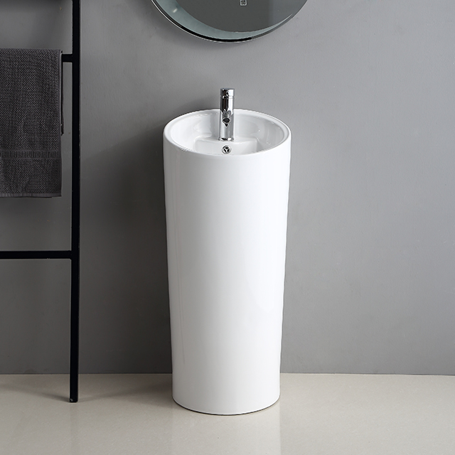 Luxury Round Big One Piece Ceramic Basin Customized Color Bathroom Pedestal Sinks