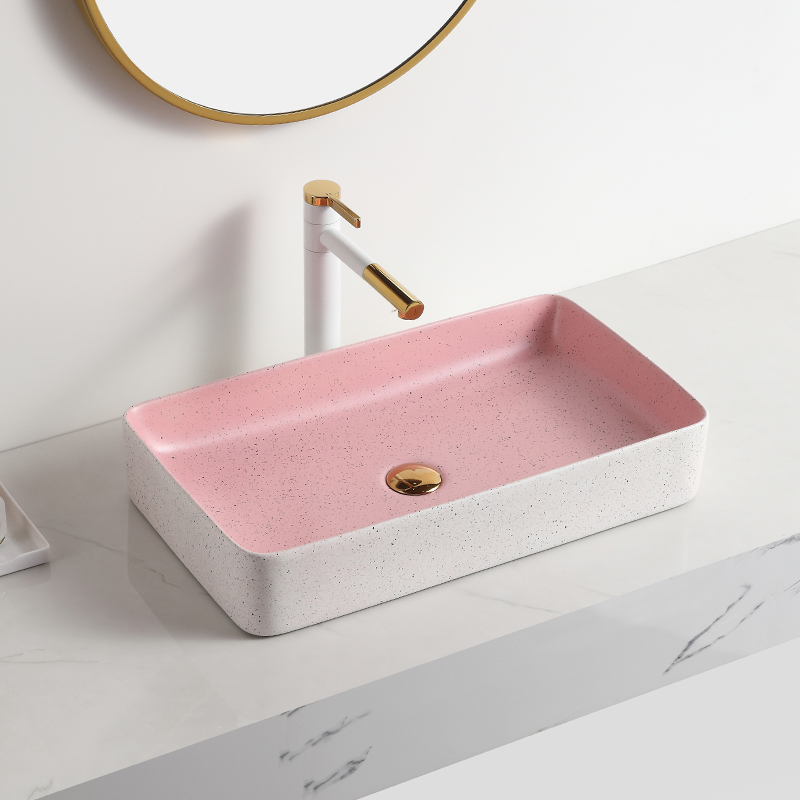 modern art ceramic bathroom pink and white marble sink above counter wash basin