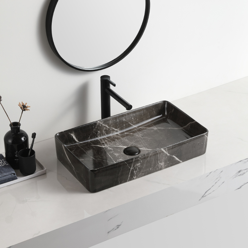 Bathroom counter basin black pattern washing art sanitary vessel top sink