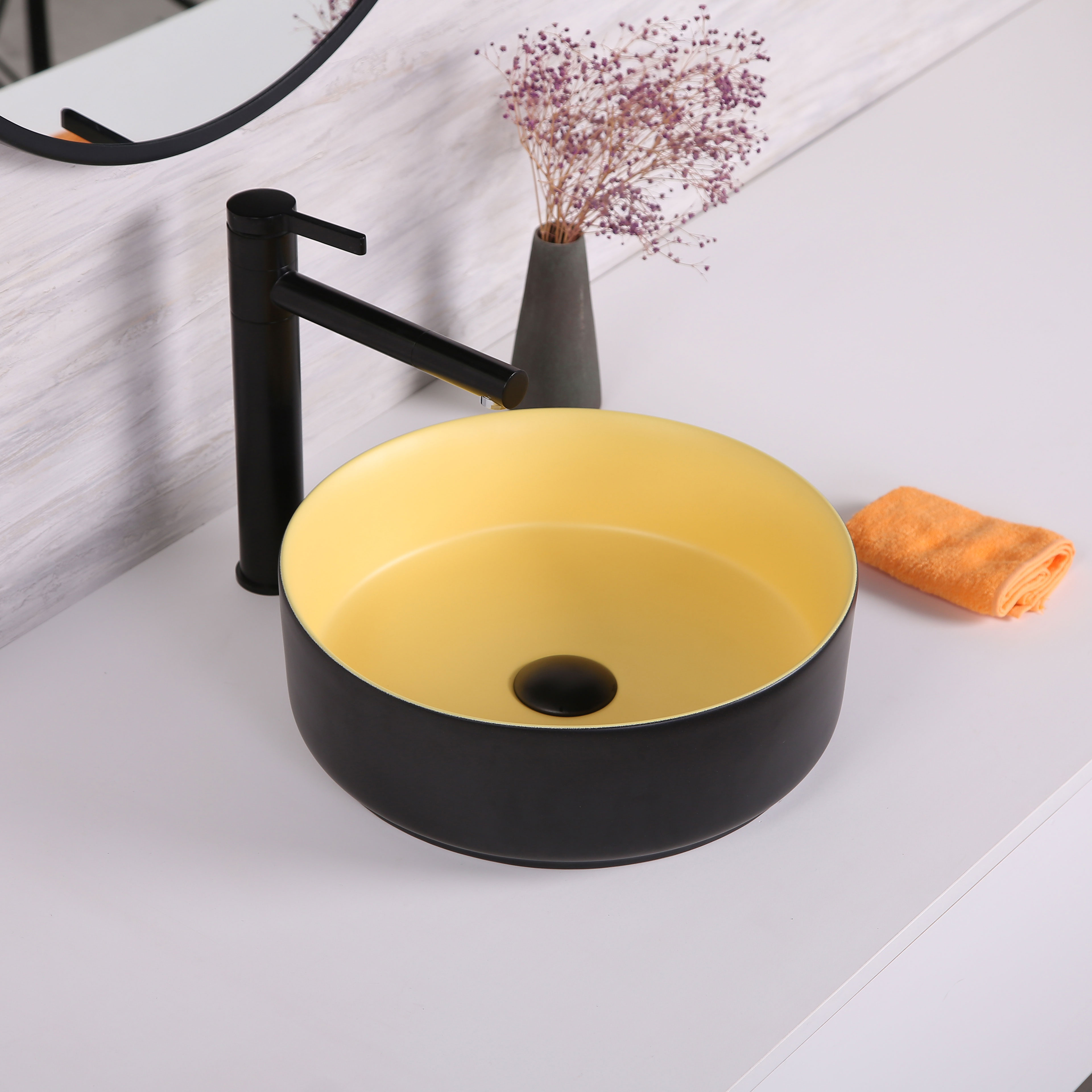 Matt Color Small Size Sink Ceramic Art Round Shape Counter Top Basin