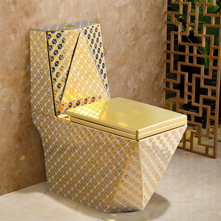 Electroplated Diamond One Piece Ceramic Sanitary Ware Wc Golden Toilet