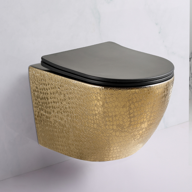 Luxury Floating Toilet Gold Wall Hung Wc Bathroom Commode Ceramic Wall Mounted Closestool Toilet