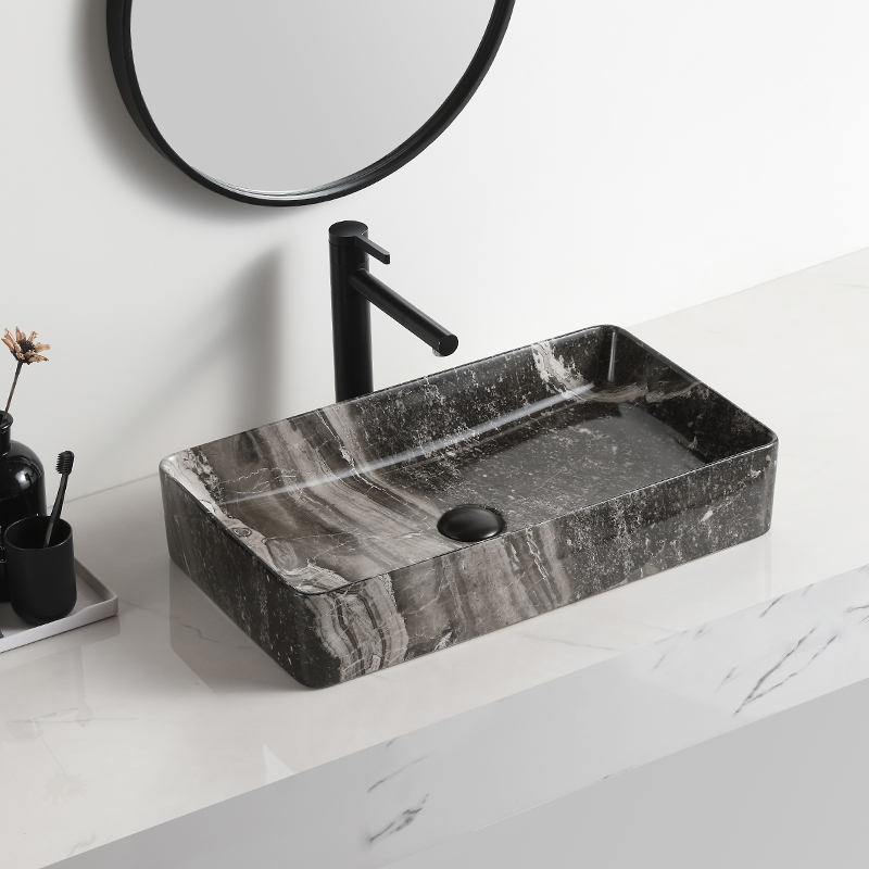Square Black Marble Table Top Vasque Salle De Bain Bathroom Ceramic Art Basin
