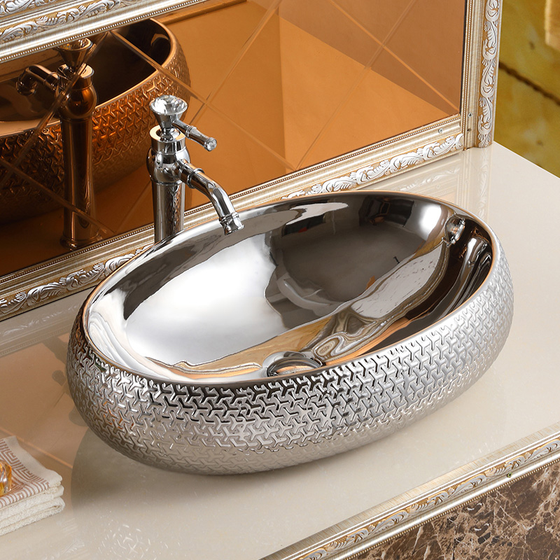 Unique design basin umywalka embrassed texture counterp art basin ceramic silvery bowl wash basin