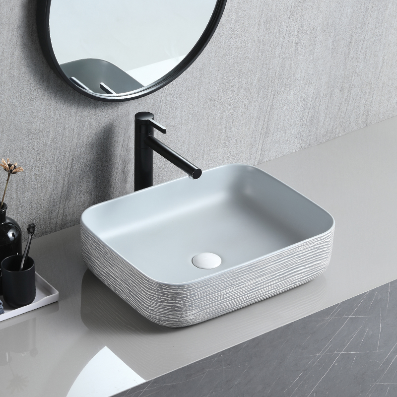 Marble look wash basin Wastafel ceramic vessel sink matt grey lavatory art basin cabinet pakistan