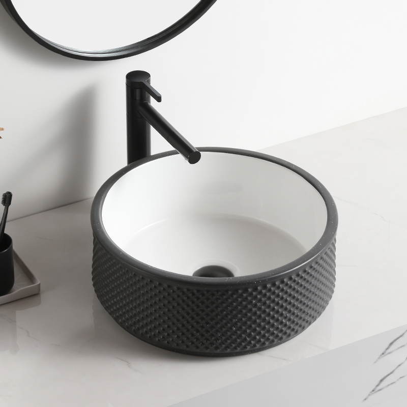 Round texture umywalka nablatowa czarna matowa small size ceramic bathroom basin
