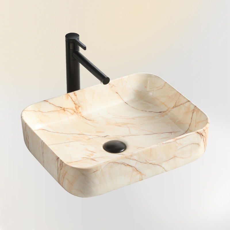Orange ceramic countertop square marble sink