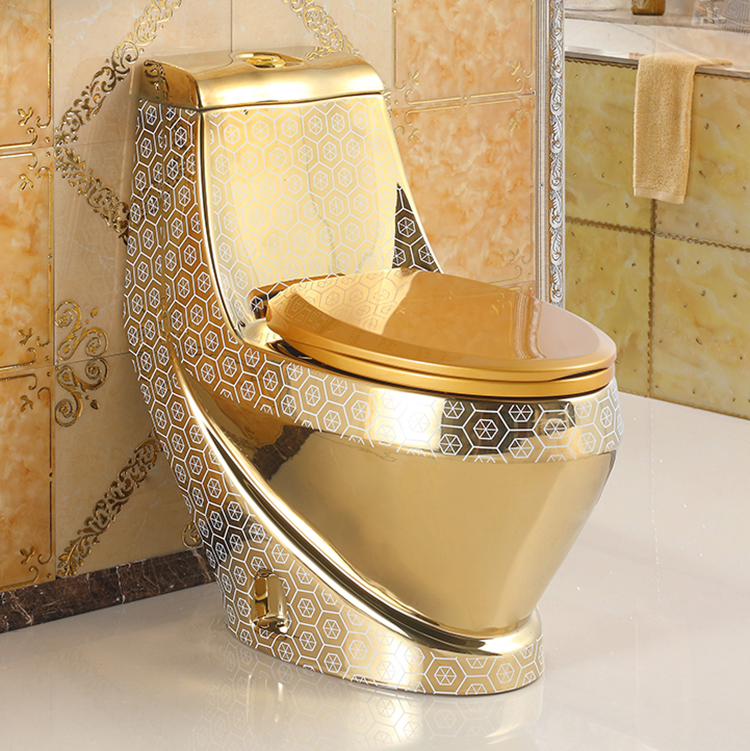 OnePiece Plating Gold Color Bathroom WC Ceramic Sanitary Ware Suite