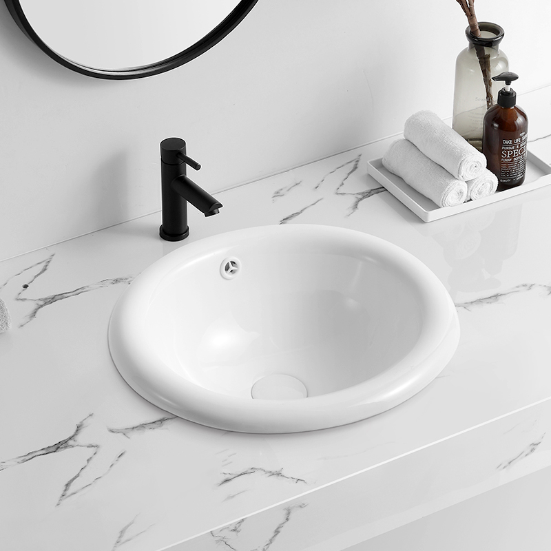 High Quality Counter Top Semi Recessed Art Wash basin Ceramic Bathroom Vanity Sink