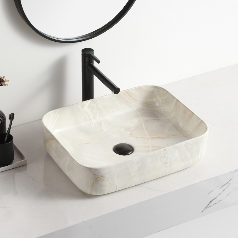 Beige stand alone vanity bathroom sink unique marble basin new decorated basin